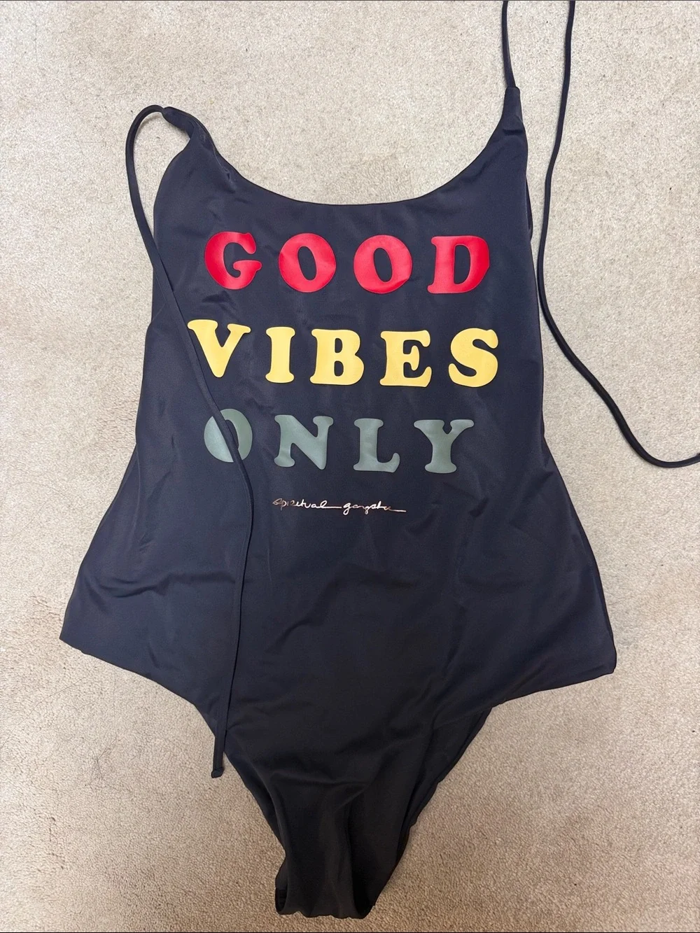 Spiritual Gangster Black 'Good Vibes Only' One-Piece Swimsuit